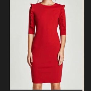 Red Zara Ruffled Long Sleeve Dress♥️